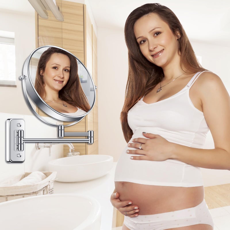 BTremary 8    Wall Mounted Magnifying Makeup Mirror 1X/7X Wall Mount Mirror Swing Arm Two-Sided 360 Swivel Bathroom Shaving Mirror for Men and Women in Hotel/Home, Chrome - Image 2